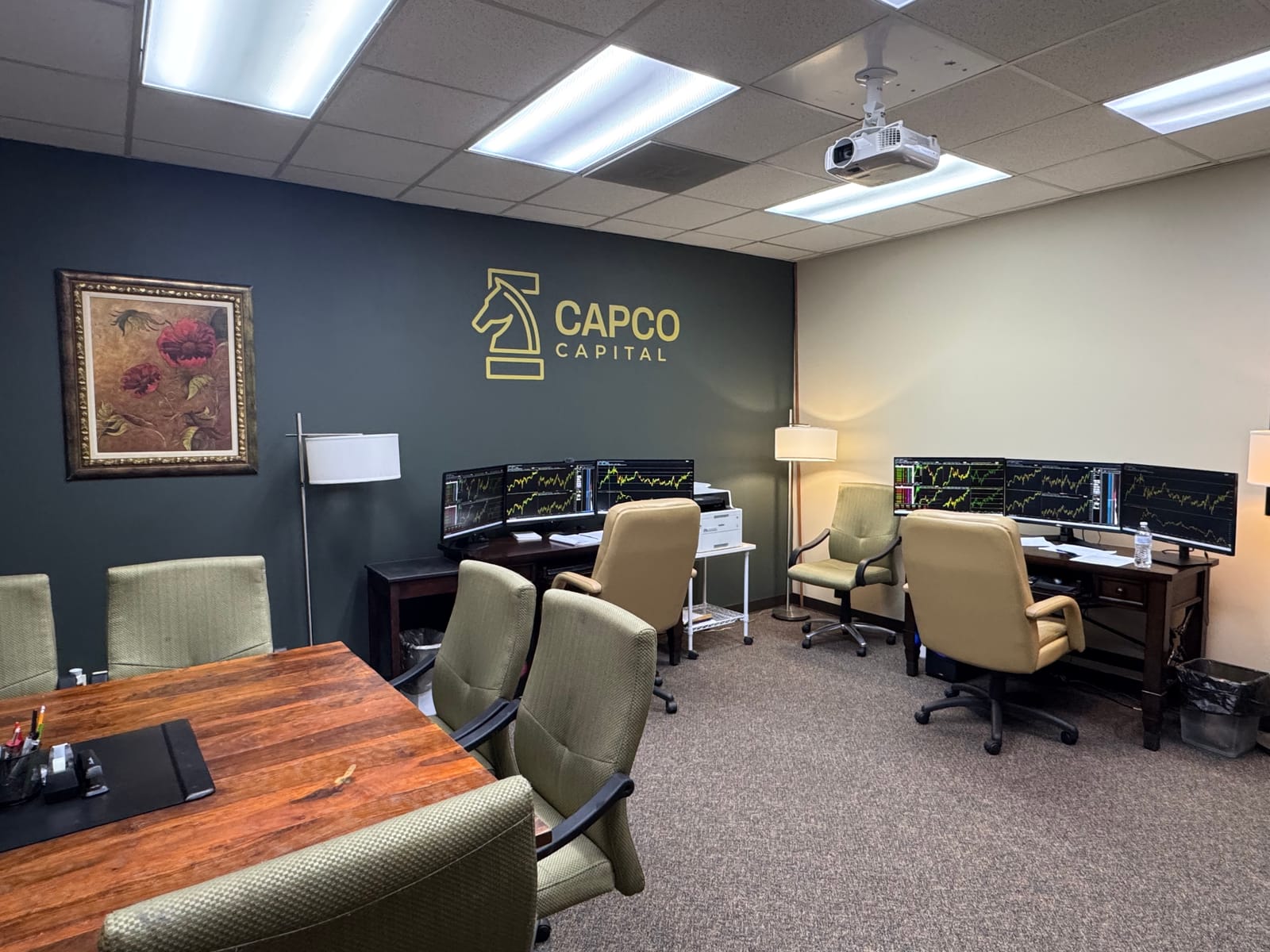 Capco Capital analysis desks with multiple monitors